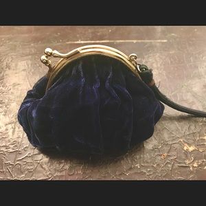 Small Navy Velour Vintage Wrist Clutch Purse